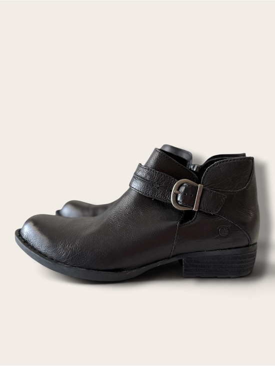 Born Shoes - Born Black Leather Women's Ankle Booties with Buckle Strap